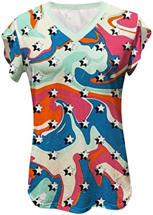 Модерна Риза За Жени, Дамски Ежедневни Блузи с Принтом Цветове, V-образно деколте, Летни Дамски Блузи С ръкави-Листенца,