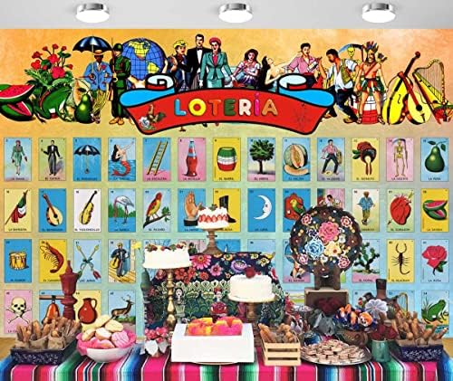 Loteria Мексиканското Бинго Украса за Парти Фон Мексиканска Игра на Бинго Фон за фото студио Ретро Стил Вечер, за да проверите за Възрастни 7x5 фута 63