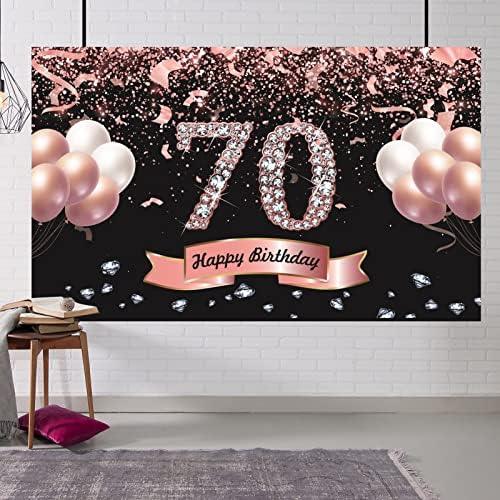 Trgowaul Украса на 70-ия рожден ден на жените - Розово Злато, на Фона на банер с 70-годишнината, 5,9 X 3,6 Fts, Фон за Снимки, Парти на 70-ия рожден ден, Подаръци за жени
