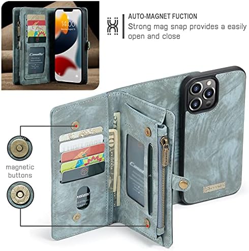 WintMing е Съвместим с iPhone 14 Pro Max Калъф-портфейл с държач за карти Магнитни Подвижни Панти Кожен Калъф-Поставка,
