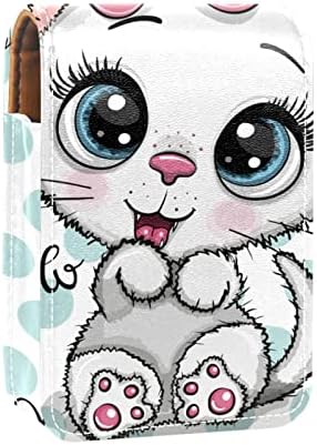 Cartoony Бяло Коте Мини-Козметични Чанти за Тюбиков Червило Кожен Калъф за Червило на Притежателя