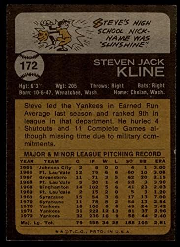 1973 Topps 172 Стив Клайн Ню Йорк Янкис (Бейзболна картичка) EX/MT йорк Янкис