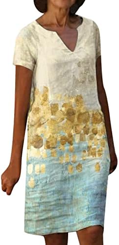 Женствена рокля-риза iQKA С Къс ръкав и V-образно деколте, Рокли-ризи с Графичен Дизайн, Лятно Ежедневна Рокля