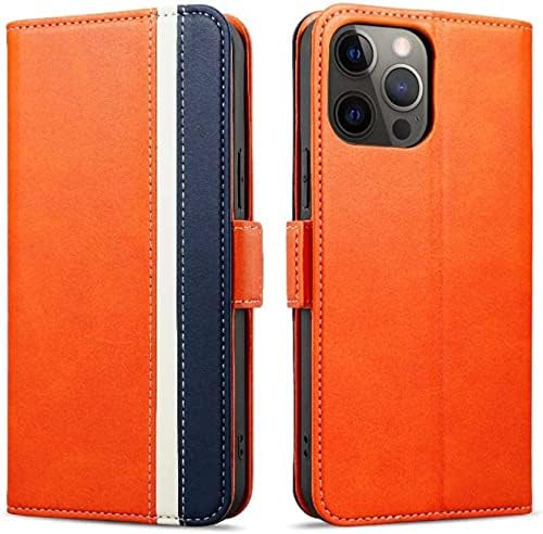 Калъф-за награда BANDKIT с Поставка за телефон, Калъф за Apple iPhone 14 Pro Case 2022 от Изкуствена Кожа с Магнитна Ключалка, Панти Чанта-Портфейл с каишка на врата (Оранжев цвят)
