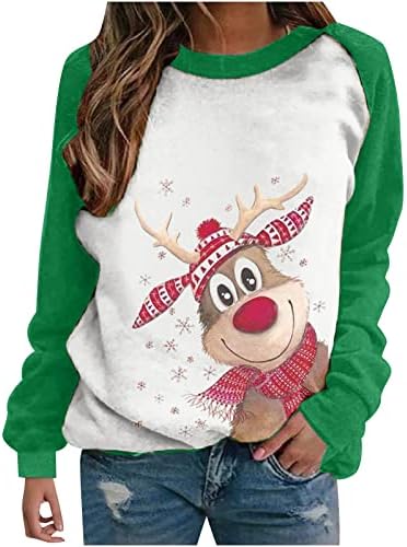 Дамски блузи с кръгло деколте, Мода 2023, Коледни Пуловери с Дълъг Ръкав, Коледни Пуловери, Забавна Хубава Есенна