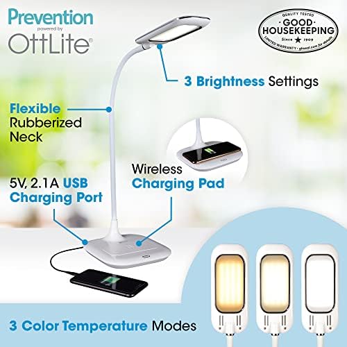 Светодиодна настолна лампа OttLite с безжична зареждане, серия Prevention - има за цел да намали напрежението