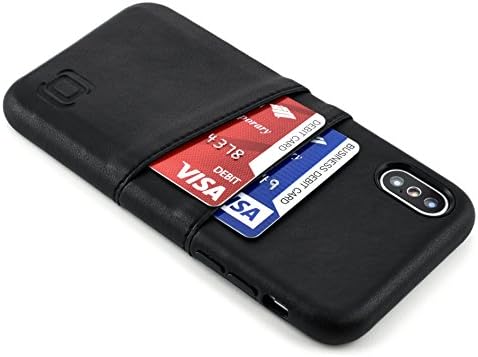 Чанта-портфейл Dockem Exec за iPhone X / XS: Тънък ретро калъф от изкуствена кожа с 2 отделения за кредитни карти / удостоверения за самоличност, проста професионална капачка з