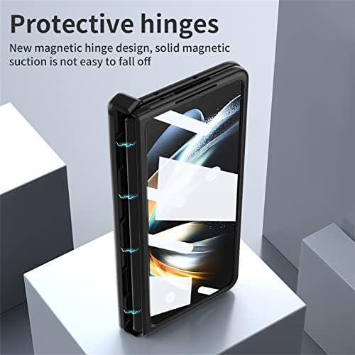 Калъф Galaxy Z Fold 3 със защита от магнитни панти Луксозен кожен калъф Fold 3 с поставка и защитно фолио за екран, който е съвместим с Samsung Galaxy Z Fold 3 5G 2021 (сив)