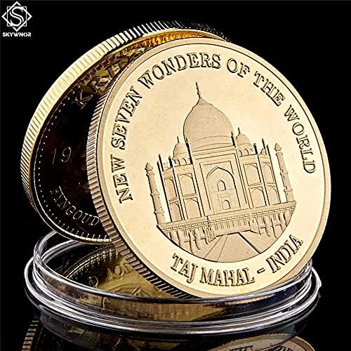 Точно копие на Възпоменателни Монети С Позлатени Тадж Махал, Сувенир, Стая за пътуване, Седем Чудесата на света в Индия, Новост