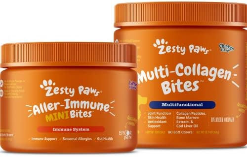 Мини-меки преживя Zesty Paws за подкрепа на алергия и имунитет + Мультиколлагеновые Мека дъвка за кучета - за