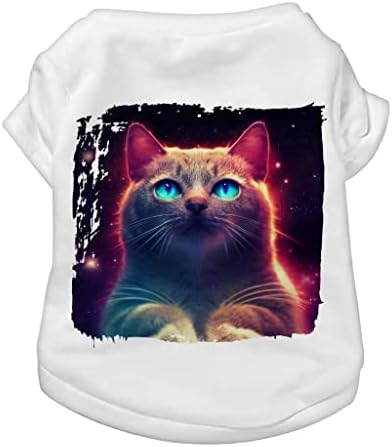 Тениска за кучета Animals in Space Art - Тениска за Кучета и котки - Дрехи за Кучета С принтом Коте (L, Бял)