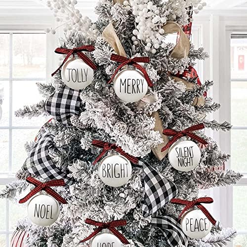 Коледна Украса Набор от Украшения за елхи от 12 Небьющихся Крушки с Лък в клетка от Бъфало Бяла Чаша Мини