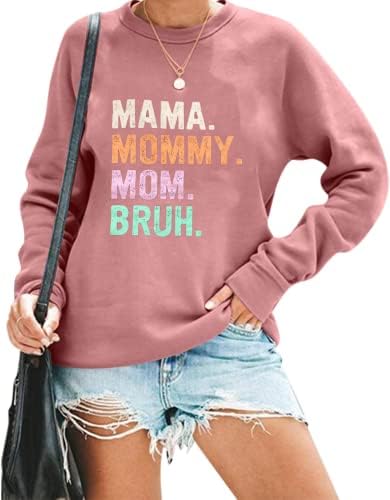 KUEDFEU Качулки Мама Mommy Mom Bruh за Жени, Забавни Свитшоты за майките, Ежедневни Пуловери с Дълги Ръкави