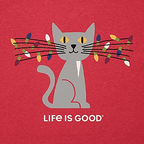 Женска тениска Life is Good с подсветка Котка с Дълъг Ръкав Crusher Vee, Червена