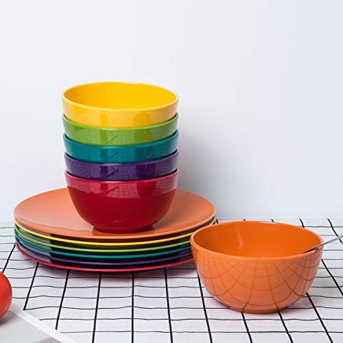Меламиновые чинии KX-ФАЯНС, 10,5-цолови Кът чинии, комплект от 6 многоцветни плочи от меламин, които могат
