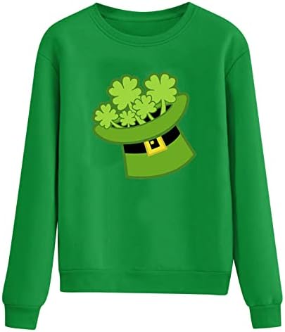 Hoody на Деня на Св. Патрик за Жени, Карирани Забавен Ирландски Пуловер с Кръгло Деколте Оверсайз за почивка