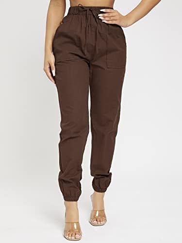 Дамски панталони YZYEE - Панталони за джогинг с висока талия и възел (Цвят: шоколадово-кафяво, Размер: X-Small)