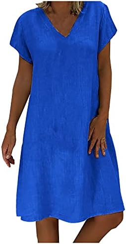 Жена Лятно Свободно Мини-рокля-риза FOVIGUO, Обикновена Ежедневни Рокли Трапецовидна форма С Къс ръкав и V-образно