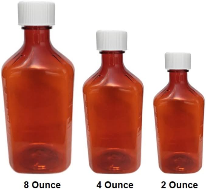 Пластмасови бутилки за течни лекарства кехлибарен цвят, с капак, защищающими от деца, опаковка по 2 унции от