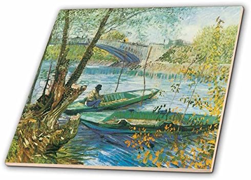 3dRose ct_128120_1 Риболов през пролетта, теракот Pont De Clichy на работа на Винсент Ван Гог, 4 инча