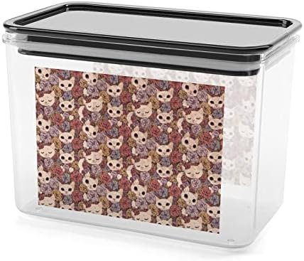 Пластмасова кутия за съхранение на котешки цвята Контейнери за съхранение на храна с капаци банка за ориз Строга