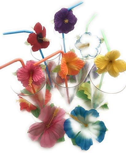 Гъвкави сламки за цветове от хибискус (опаковка от 72 броя), Различни ярки цветове са идеални за плажни партита,