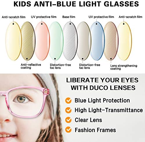 DUCO Детски Очила със Синя Светлина За Момичета И Момчета, Очила за Компютърни Игри, Анти-UV, Очила с Синя Светлина