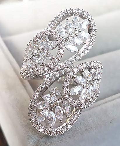 Бижута Aura с блестящ бял лист топаз, сребърни бижута проба 925, женски сватбен подарък, размер на пръстен 6-10