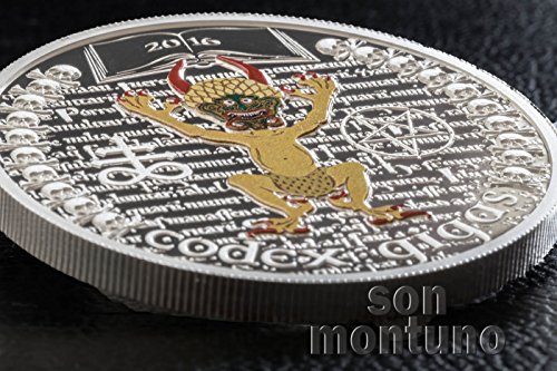 CODEX GIGAS - Библията на Дявола Сребърна монета Разбивка 1 Унция в кутия със сертификат за автентичност Серия