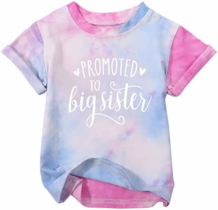Тениска DUTUT Promoted to Big Sister за малки момичета, Тениска с обявяването за малки Момичета, Тениска с къс