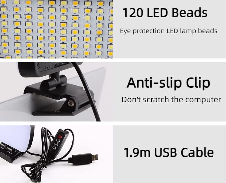 Led лампа-клипса със 120 ламповыми топки с преден и заден клипс, Регулируемо Осветление, за видео-конферентна