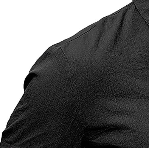 Maiyifu-GJ Мъжка Риза с джоб на копчета, Нормално Кацане, Ризи с яка-лацканом, Памук, Лен, Плътен Цвят, Къс