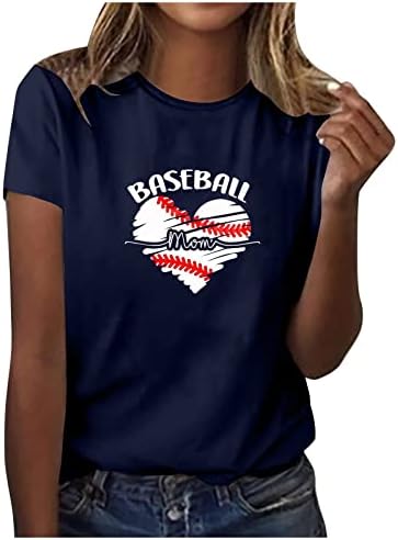 Сладки Бейзболни Ризи за Жени, Бейзболни Тениски с Кръгло Деколте и Къс Ръкав във формата на Сърце, Ежедневни