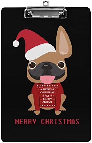 Акрилни Клипборды Santa French Bulldog с Низкопрофильным Щипка Сладък Клипборды Стандартен размер А4 за Офис