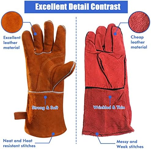 Заваръчни ръкавици QeeLink - Термостойкая кожата на лигавицата и износостойкая писта е За Заварчици /Камина/ барбекю / Градинарство