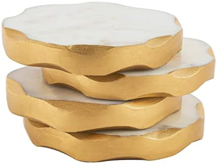 Мраморни поставки James Scott - Комплект от 4 Кръг на естествени каботажните със Златни ръбове - един Чудесен