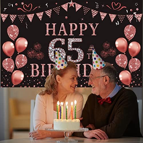 Trgowaul Украса на 65-ия рожден ден за жените и 65 Години, на Фона на Рожден Ден от Розово Злато, Банер 5,9x3,6