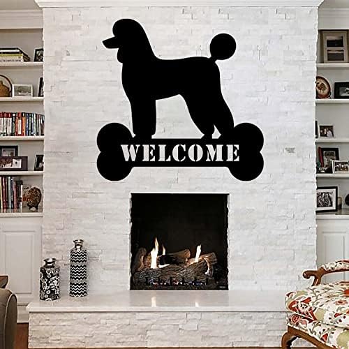 Добре дошли с Изображението, Силует на кучето, стая Декор, Подарък за Любител на кучета, Семеен Знак, Метално