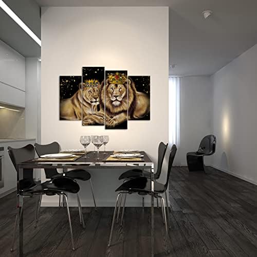 RnnJoile Лъв Картини на Стенно Изкуство Лъв и Лъвица с Корона Платно на Картина В Рамка Модерен Цар на Животните