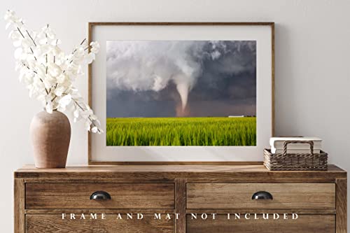 Снимка на буря, Принт (без рамка), Снимка на Торнадо, подобрява прах над Пшеничным поле в пролетен ден в Тексас,