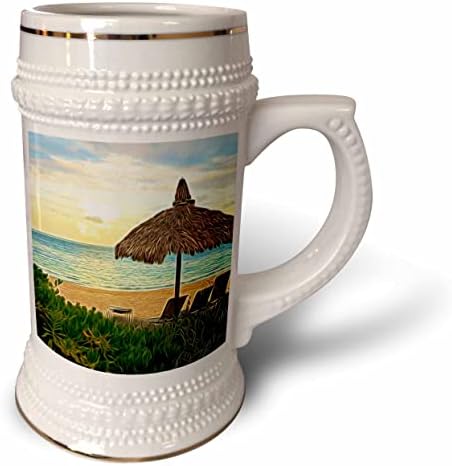 Триизмерен залез на плажа С участието на светлина под соломенным чадър. - чаша за стейна на 22 унция (stn-365070-1)