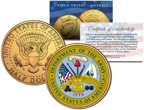 Емблема на АРМИЯТА на Съединените Щати 24-КАРАТОВО Позлатена Монета Кенеди в Полдоллара САЩ ВОЕННА