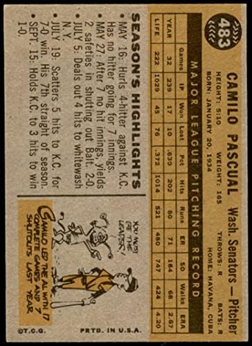 1960 Topps 483 Камило Паскуал Вашингтон Сенатърс (Бейзболна картичка) EX/MT Senators