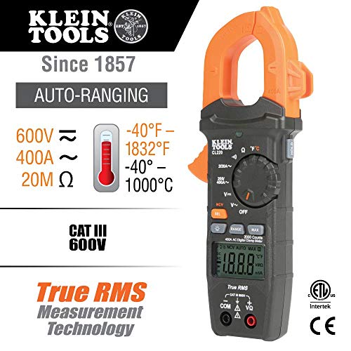Klein Tools CL220 Цифров Клещевой м, автоматичен диапазон 400 Ампера ac, напрежение ac / dc, TRMS, Устойчивост,