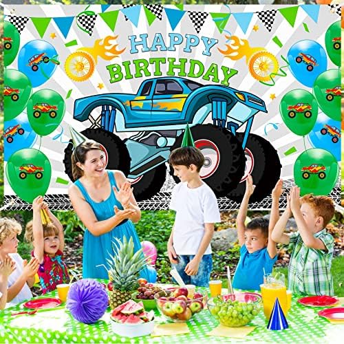 Чудовище Камион Банер на Рожден Ден на Фона на Камион на Тема Рожден Ден Украса за Момчета, Момичета, Състезателни