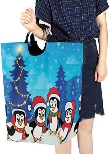 YYZZH Коледни Пингвини в Шапката на Дядо Коледа, Елха Снежинка Сняг, Зимна Тема, Голяма Чанта за дрехи, Кошница