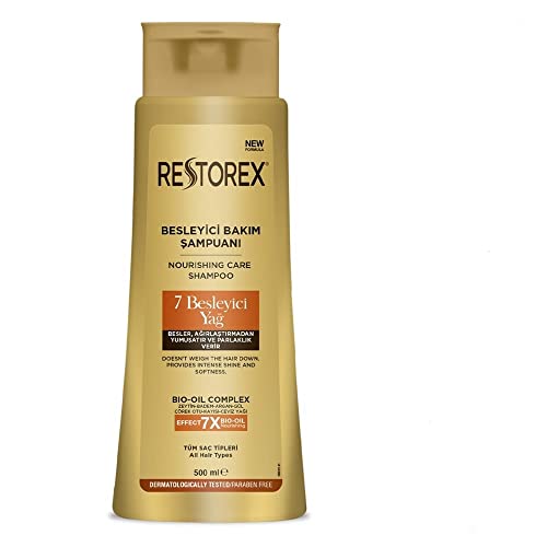 Restorex Придава на кожата привлекателен блясък. Шампоан с 7-ма хранителни масла с ухаживающим ефект Подходящ