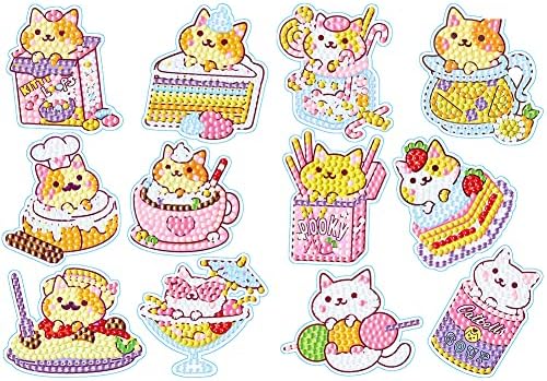 Alloyseed Сладък Котка Десерт 5D Комплекти Стикери за рисуване с Диаманти, за Деца, Възрастни, Начинаещи, Художествени