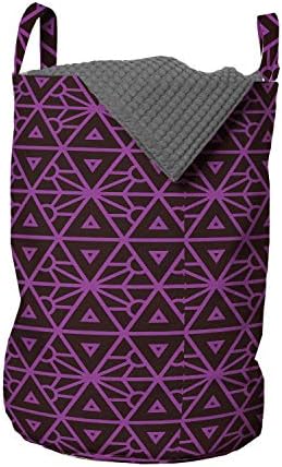 Решетеста чанта за дрехи Ambesonne, Абстрактен Симетричен Модел с геометрични елементи Розов оттенък, Кошница