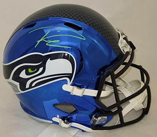 Ръсел Уилсън Подписа Фанатици Хромирана Копие шлем Seattle Seahawks Speed - Каски NFL С автограф